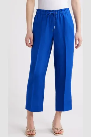Anne Klein Linen Blend Crop Wide Leg Drawstring Pants in at Nordstrom, Size Large