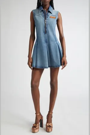 VERSACE Half-Zip Sleeveless Washed Denim Dress in at Nordstrom, Size 4 Us