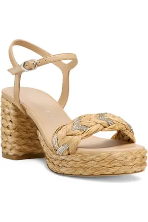 Stuart Weitzman Lana 80 Raffia Ankle Strap Platform Sandal in at Nordstrom, Size 4.5
