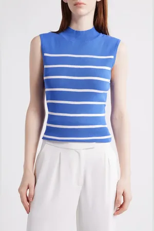 Tahari ASL Stripe Sleeveless Mock Neck Sweater in at Nordstrom, Size X-Small