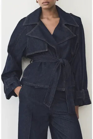 MANGO Denim Crop Trench Jacket in at Nordstrom, Size Large