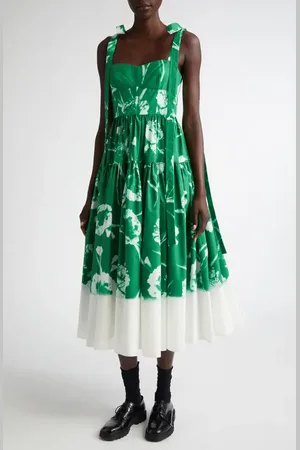 Erdem Floral Print Cotton Poplin Fit & Flare Midi Dress in at Nordstrom, Size 6 Us
