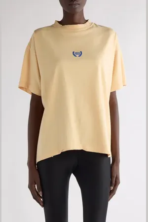 Balenciaga Laurel Embroidered Logo Boxy Distressed T-Shirt in at Nordstrom, Size Small