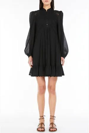 Max Mara Lace Detail Long Sleeve Cotton Minidress in at Nordstrom, Size 8
