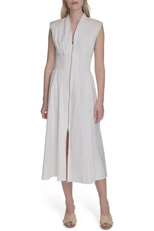 Vince Camuto Smock Waist Cotton Midi Dress in at Nordstrom, Size 18
