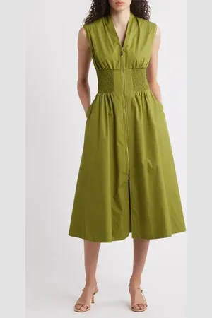 Vince Camuto Smock Waist Cotton Midi Dress in at Nordstrom, Size 2
