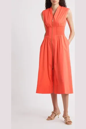 Vince Camuto Smock Waist Cotton Midi Dress in at Nordstrom, Size 2