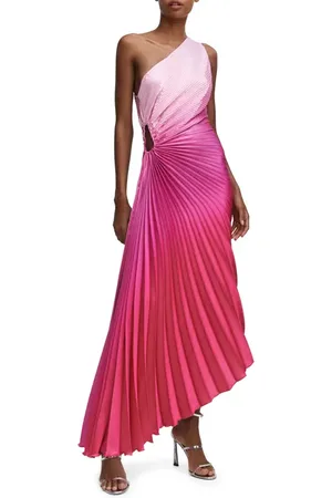 MANGO Ombr?? One-Shoulder Side Cutout Pleated Dress in at Nordstrom, Size 6