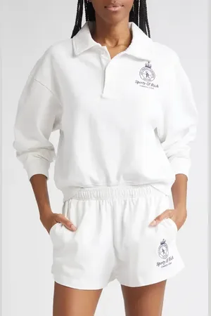 Sporty & Rich Crown Country Embroidered Long Sleeve Polo in at Nordstrom, Size Small
