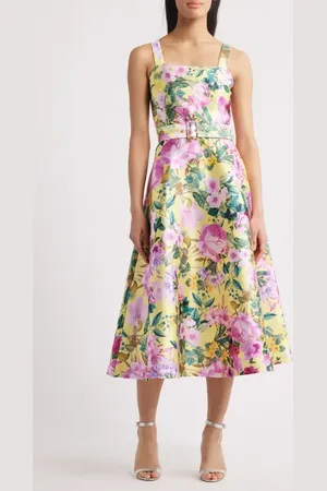 Julia Jordan Floral Belted Fit & Flare Midi Dress in at Nordstrom, Size 16