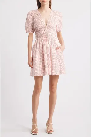 Charles Henry Polka Dot Empire Waist Cotton Dress in at Nordstrom, Size Large