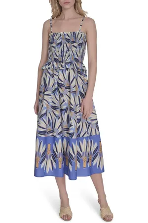 Vince Camuto Print Smocked Bodice Cotton Sundress in at Nordstrom, Size 0