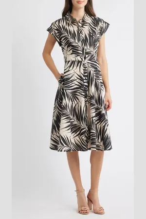 Vince Camuto Fern Print Cotton Poplin Midi Shirtdress in at Nordstrom, Size 0