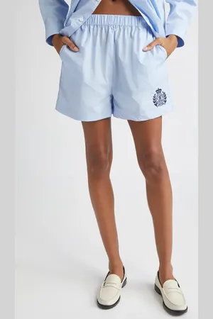 Sporty & Rich Crest Embroidered Cotton Poplin Shorts in at Nordstrom, Size X-Small