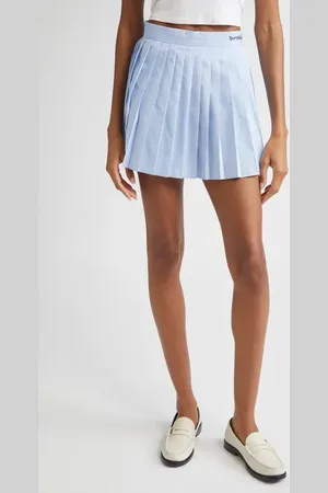 Sporty & Rich Serif Logo Anae Pleated Cotton Miniskirt in at Nordstrom, Size X-Small