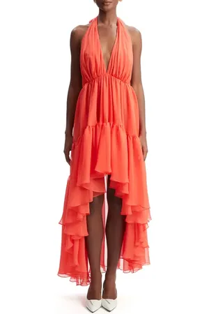 Bardot Leona High-Low Chiffon Halter Dress in at Nordstrom, Size 2