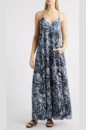 Tahari ASL Palm Print Charmeuse Maxi Slipdress in at Nordstrom, Size X-Large