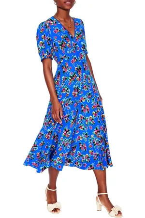 Boden Rosie Floral Print Puff Sleeve Godet Maxi Dress in at Nordstrom, Size 2