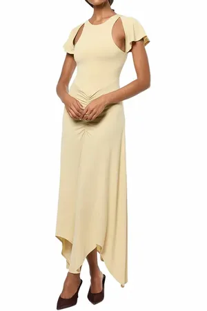 WeWoreWhat Ruched Cut Out Asymmetrical Midi Dress in at Nordstrom, Size Large