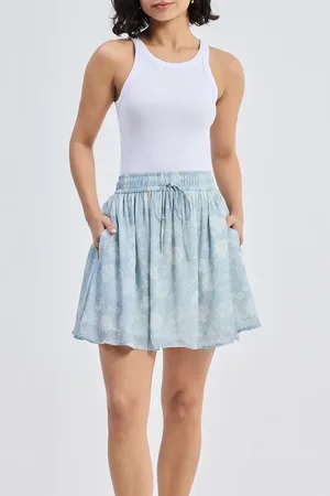 Reistor Drawstring Short Skirt in Blue Florals in at Nordstrom, Size Xx-Large