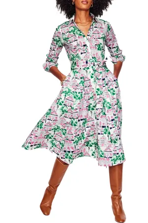 Boden Amy Print Long Sleeve Midi Shirtdress in at Nordstrom, Size 14