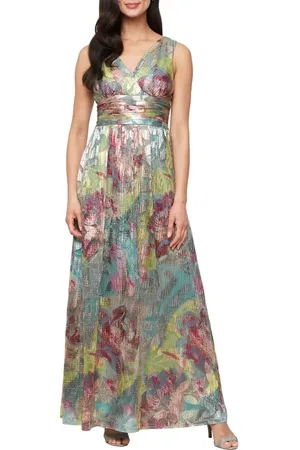 Sl Fashions Metallic Floral Surplice Neck Gown in at Nordstrom, Size 14