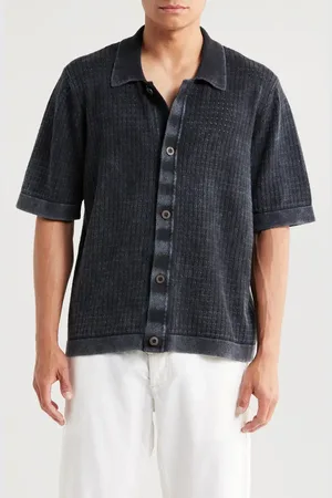 Corridor Acid Wash Pointelle Polo Top in at Nordstrom, Size Small