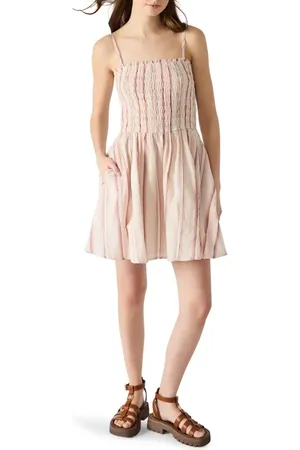 Steve Madden Lotty Stripe Smocked Stretch Cotton Sundress in at Nordstrom, Size X-Small