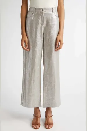 Max Mara Malika Metallic Coated Linen Wide Leg Pants in at Nordstrom, Size 10