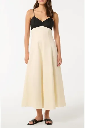 EVER NEW Ada Colorblock Linen Midi Sundress in Cream /Black at Nordstrom, Size 4