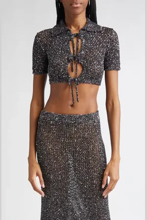 AREA Sequin Crochet Crop Cardigan in at Nordstrom, Size Large