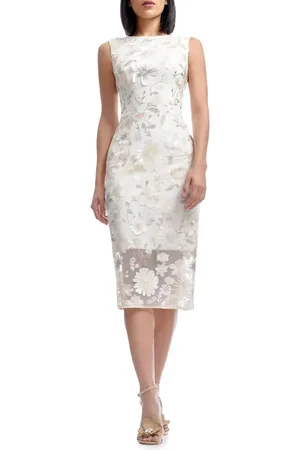 Dress The Population Claudette Flower Embroidered Appliqu?? Sheath Dress in at Nordstrom, Size Large