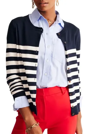 Boden Catriona Stripe Cotton Blend Cardigan in at Nordstrom, Size Large