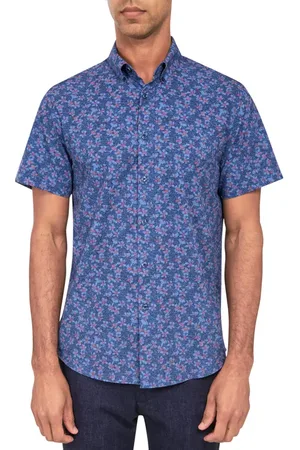 Brooklyn Brigade Slim Fit Denim Floral Recycled 4-Way Stretch Performance Short Sleeve Shirt in at Nordstrom, Size Xx-Large