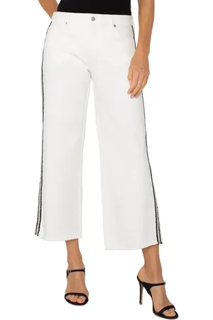 Liverpool Los Angeles Stride Braided Stripe Frayed High Waist Crop Wide Leg Jeans in at Nordstrom, Size 0