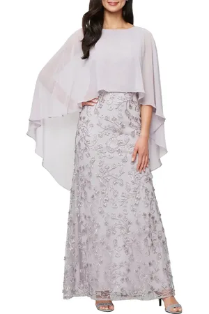 Sl Fashions Chiffon Capelet Floral Embroidered Gown in at Nordstrom, Size 8