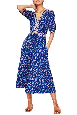 Boden Lila Floral Print A-Line Dress in at Nordstrom, Size 6