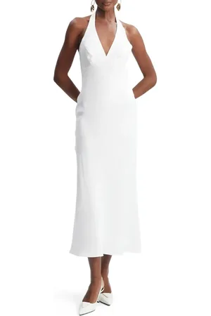Bardot Paola Halter Linen Midi Dress in at Nordstrom, Size 6