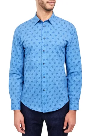 Brooklyn Brigade Slim Fit Denim Geo 4-Way Stretch Performance Long Sleeve Shirt in at Nordstrom, Size Large