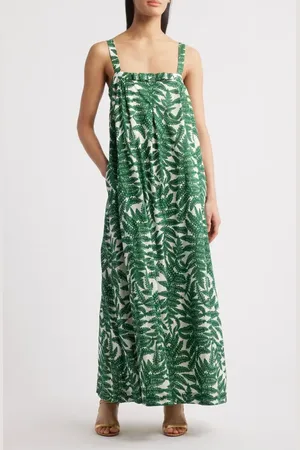 Du Paradis Mimosa Sun Leaf Print Cotton Maxi Dress in at Nordstrom, Size X-Small