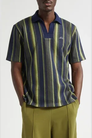 Nicholas Daley Rugby Stripe Polo in Navy /Mint at Nordstrom, Size Small
