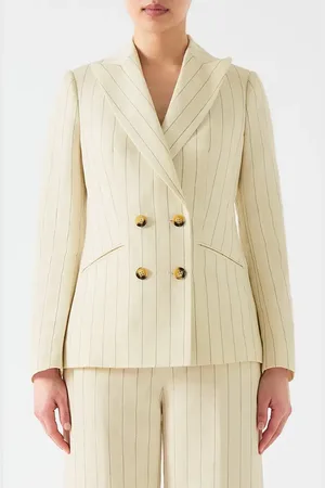 LK Bennett Amore Pinstripe Linen Blend Double Breasted Blazer in at Nordstrom, Size 16 Us