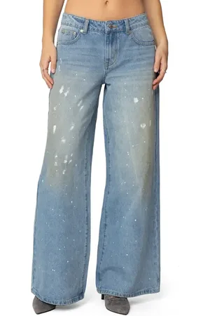 Edikted Paint Splatter Wide Leg Jeans in at Nordstrom, Size X-Small