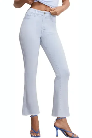 GOOD AMERICAN Soft-Tech Good Curve Frayed High Waist Ankle Straight Leg Jeans in at Nordstrom, Size 8