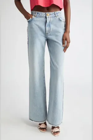 Balmain Raw Hem Straight Leg Jeans in at Nordstrom, Size 2 Us