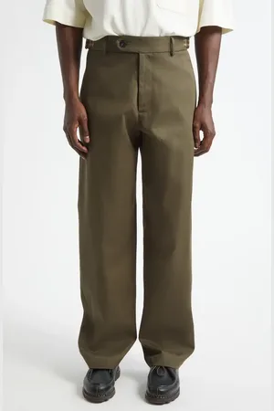 Nicholas Daley Straight Leg Trousers in Olive /Brown Check at Nordstrom, Size 30