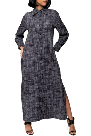 DAI MODA Bali Abstract Print Long Sleeve Double Slit Maxi Shirtdress in at Nordstrom, Size X-Large