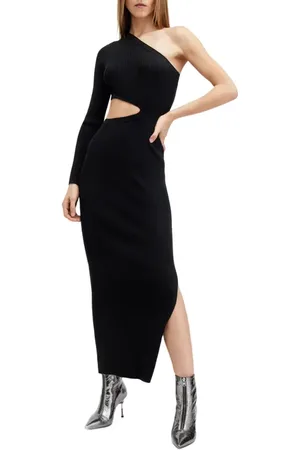 AllSaints Daisy Cutout One-Shoulder Rib Maxi Sweater Dress in at Nordstrom, Size Medium