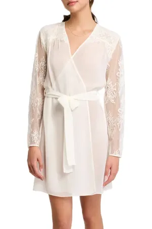 Rya Collection Giselle Lace Accent Chiffon Cover-Up Robe in at Nordstrom, Size X-Large
