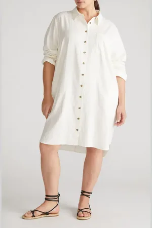 UNIVERSAL STANDARD Seaside Long Sleeve Linen Blend Shirtdress in at Nordstrom